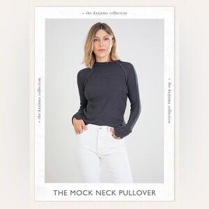 NEW Mersea Dayjama Mock Neck Long Sleeve Shirt Gray Ribbed Large NWT